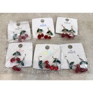 NWOT Lot 6 Red Cherry Earrings Crystal Earrings Jewelry Gift Mixed Posts